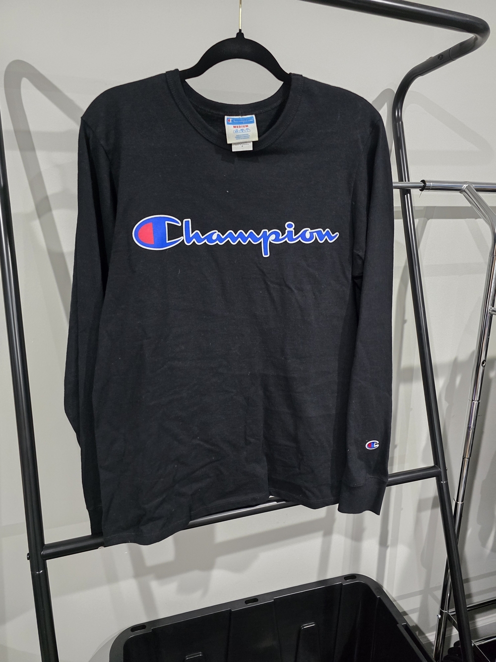 Champion Men's Black Long-Sleeve Logo Shirt